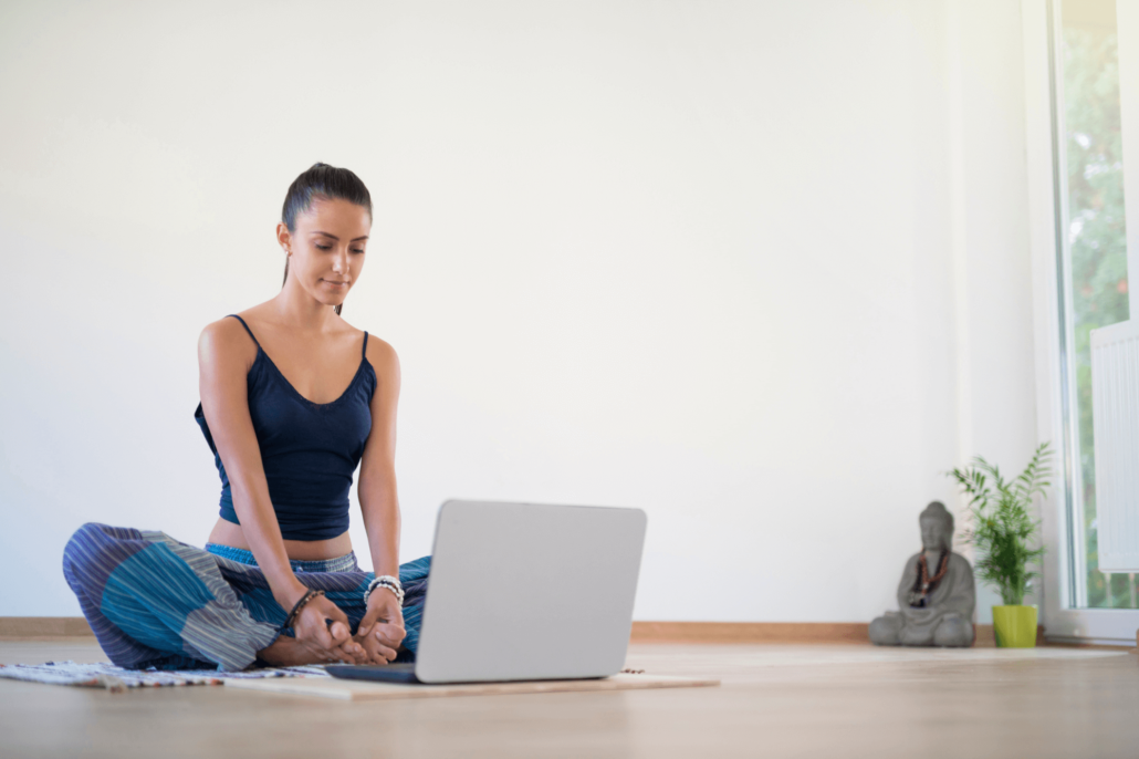 woman doing virtual meditation