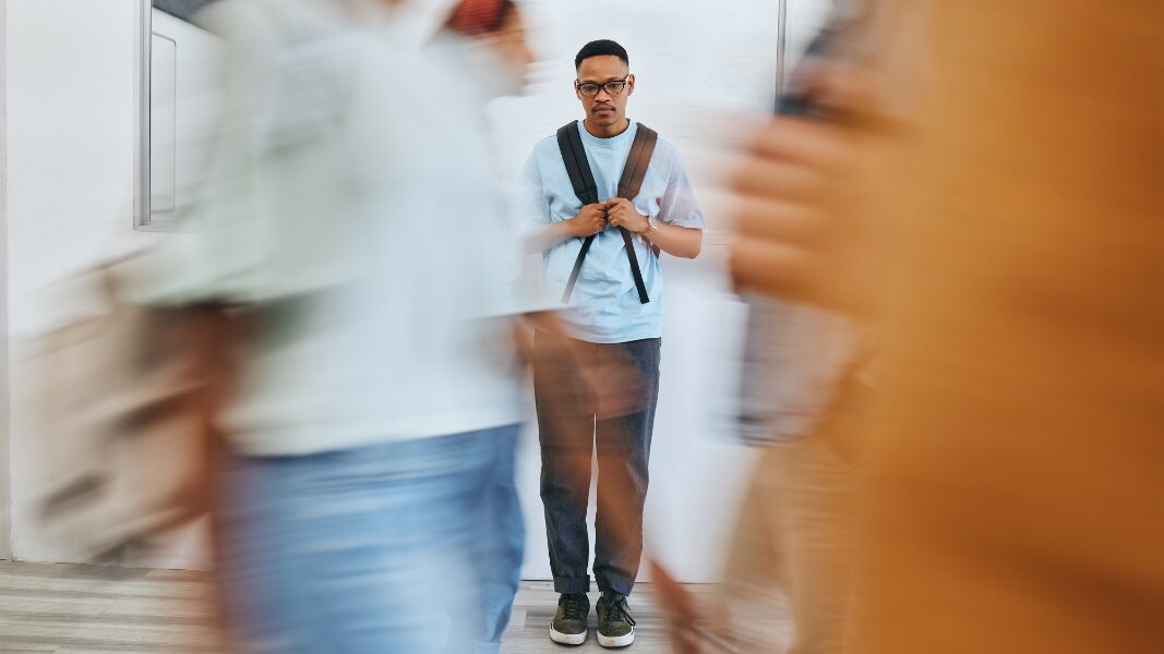 man in school with social anxiety