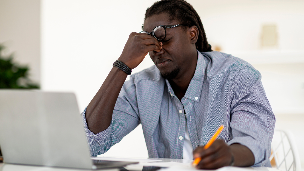 man depressed at work